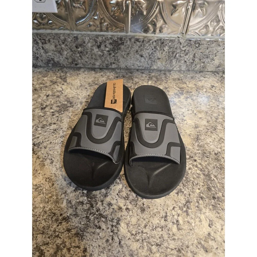New Quiksilver Men's Mathodic Recovery Slide Black/Grey/Gray Sandals Size 8